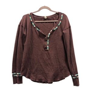 We The Free Henley Rainbow Knit Top Size L Long Sleeve Bohemian Shirt